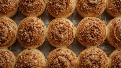 Assorted bread rolls with a crunchy topping arranged on a wire cooling rack