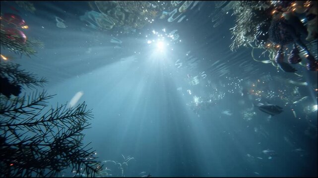 Dive into a magical underwater world aglow with festive lights and decorations for a captivating New Year celebration!