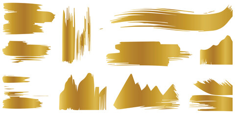 Abstract golden brush strokes and decorative shapes collection for design