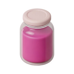 3D glass jar icon with pink liquid and white lid, minimalist container illustration for food storage design concept