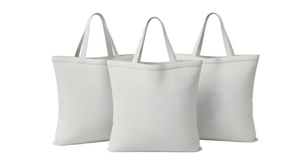 Three clean white tote bags presented for branding or design mockup purposes, ready for customization