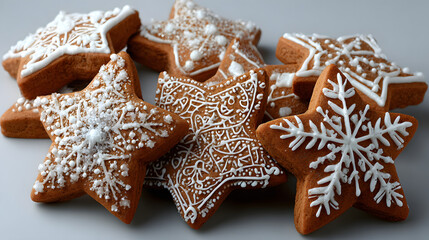 Star shaped gingerbread cookies for Christmas and New Year s with white background and space for text