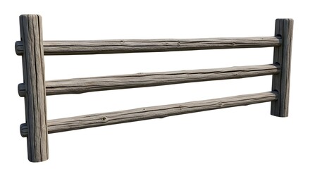 Rustic wooden fence section with three horizontal rails and vertical posts
