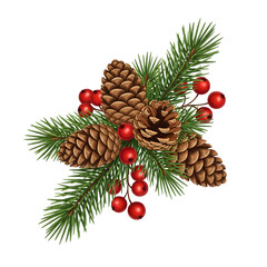 Festive pine cones and bright red berries, perfect for adding a touch of seasonal cheer to your holiday projects this winter