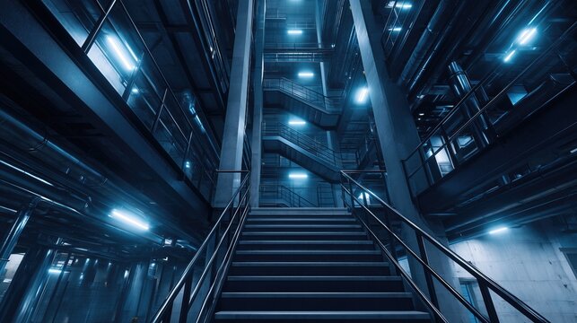 Staircase in a building with lights on the steps