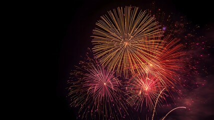 Obraz premium Fireworks Fiesta: A vibrant explosion of light and color paints the night sky, celebrating a moment of joy, triumph, or commemoration.
