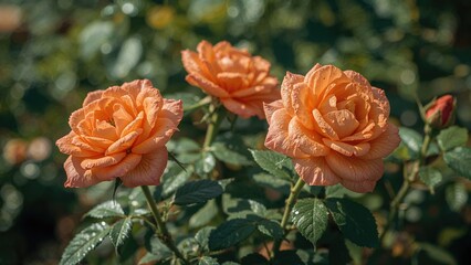 Vibrant orange roses blooming among green leaves, highlighting the beauty of flowers in nature.