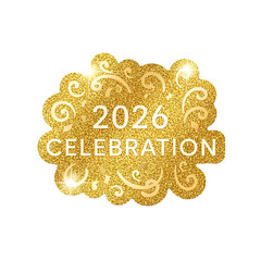 Sparkling golden 2026 celebration banner with elegant swirls, perfect for festive invitations and modern party themes.