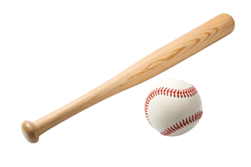 Baseball bat and ball still life on transparent background
