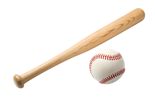 Baseball bat and ball still life on transparent background