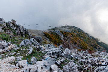 View landscape of gondola cable car to Mount Lovcen, Kotor city, Montenegro © dramapalma