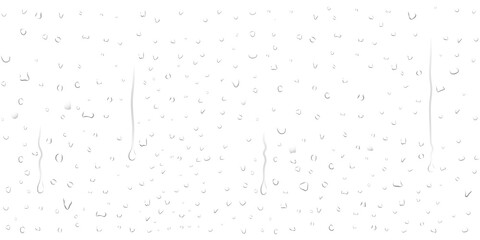 Realistic transparent water droplets, drops, water-drop on wet clear window surface with crystal clarity dripping, fresh liquid texture, dripped on clear glass surface for design