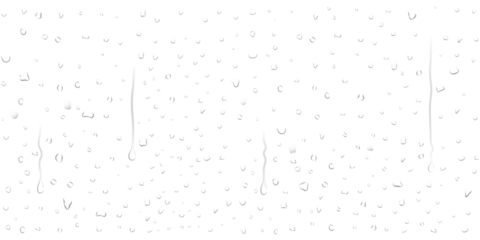 Realistic transparent water droplets, drops, water-drop on wet clear window surface with crystal clarity dripping, fresh liquid texture, dripped on clear glass surface for design