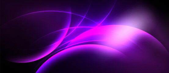 Abstract purple design features flowing lines, bright glow. Dark background emphasizes vibrant curves, creating dynamic visual effect.