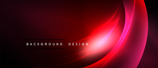 Abstract red design. Smooth curves create dynamic flow. Dark background emphasizes bright highlights, modern aesthetic.
