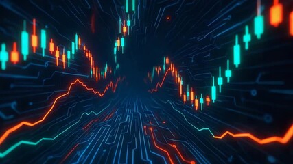 Abstract representation of digital data trends with vibrant glowing lines reflecting the dynamic nature of modern finance and technology. - Powered by Adobe