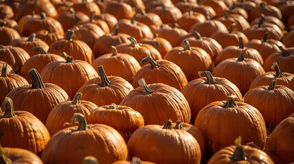 Autumn's Bounty: A sea of vibrant orange pumpkins basks in the warm glow of the sun, celebrating the essence of the autumn harvest and the anticipation of the festive season.