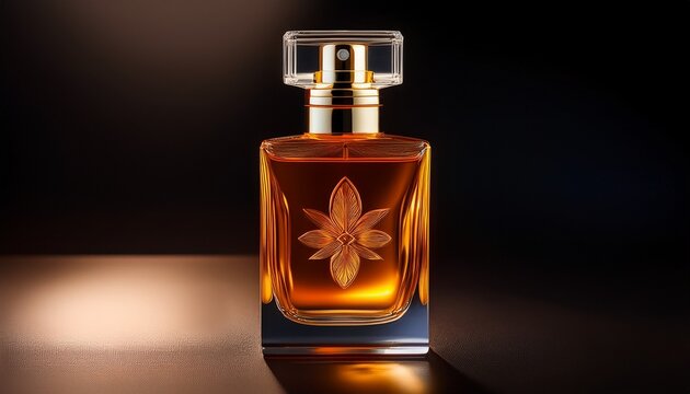 amber perfume bottle on dark background 3