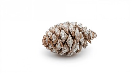 Pinecone with snow on it isolated on white background.