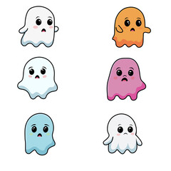 set of ghosts on white background