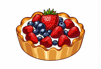 Delicious Mixed Berry Tart with Fresh Strawberries and Blueberries in a Crispy Pastry Shell