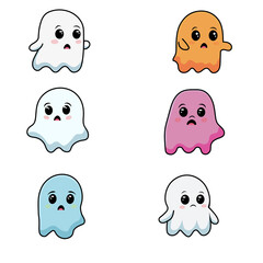 set of ghosts on white background