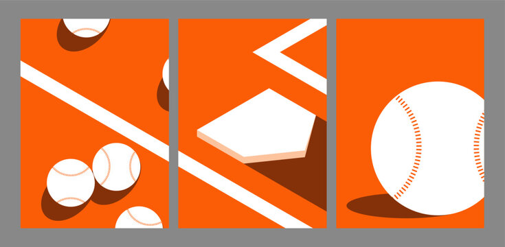 Modern Baseball Illustration. Bold Orange and White Design Featuring Balls, Bases, and Geometric Lines Representing the Energy, Motion, and Strategy of America&rsquo;s Favorite Sport in a Minimal Graphic 