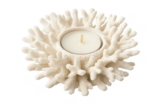 White coral tealight holder with unlit candle