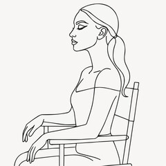 Woman sitting in profile on a chair in line art style  