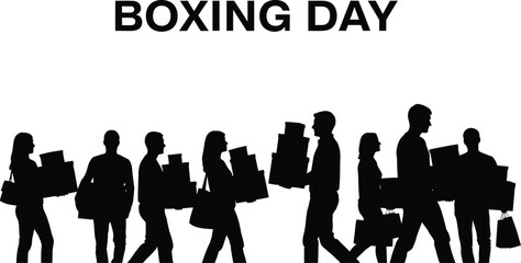 Silhouette of people carrying shopping bags to celebrate Boxing Day