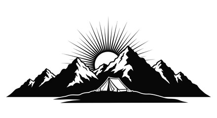 Mountain sunrise camping scene tent nature © Vector Art