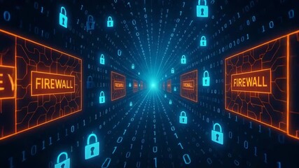 A digital landscape showcasing secure data transmission with locks and binary codes, highlighting cybersecurity and technology advancements. - Powered by Adobe