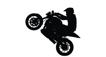 Motorcycle rider performing wheelie stunt action © Khaleda