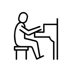 Pianist sitting at piano in elegant style, copy space