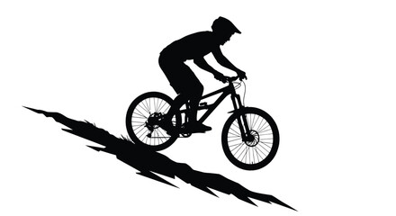 Silhouette of cyclist riding downhill bicycle mountain