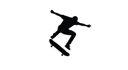 Skateboarder performing aerial trick silhouette action