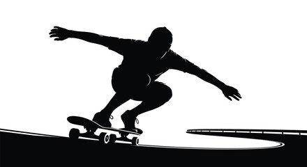 Skater performing trick on road skateboarder silhouette