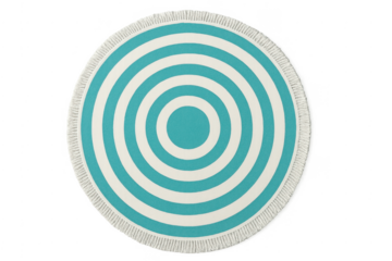Round beach towel with turquoise and white concentric circles