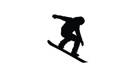 Snowboarder performing trick silhouette black
