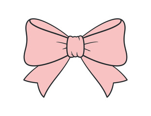 Illustration of a pink bow with black outline isolated on transparent background
