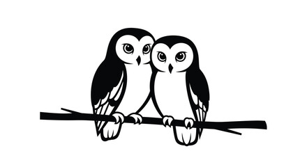 Two owls perched on branch birds black