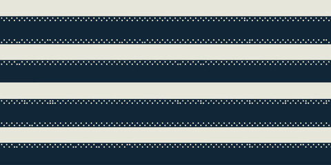 Horizontal navy and cream stripes with small white dots along the navy stripe edges pattern design