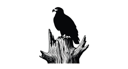 Black eagle perched on weathered wood bird raptor