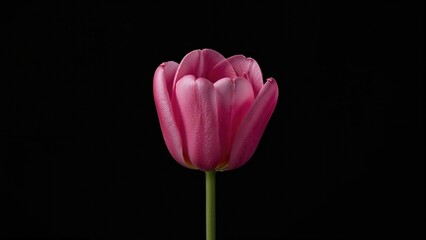 Pink tulip flower on a black background