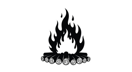 Black fire flames on logs burning wood