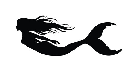 Black silhouette of a mermaid swimming fantasy © Vector Art