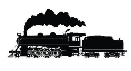 Black steam engine train billowing smoke locomotive © Vector Art