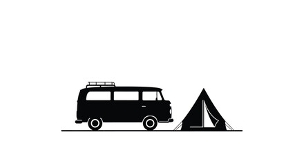 Camper van and tent silhouette black white © Vector Art