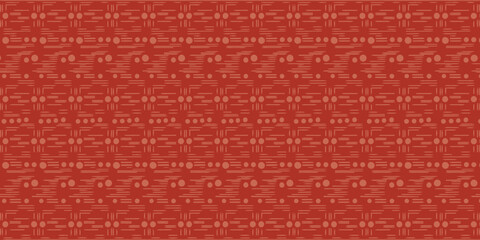 A repetitive pattern of red circles and lines on a red background creating a textured appearance