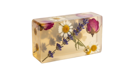 Handmade natural soap with dried flowers for skincare isolated on a transparent background